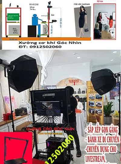 bàn sắp xếp gọn gàng các thiết bị livestream