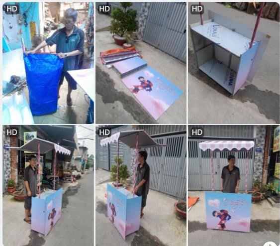 xe booth gấp gọn có mái che