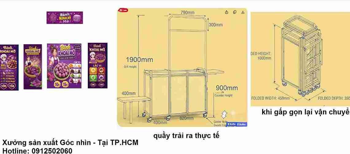 thiết kế xe bán hàng khoai mỡ gấp gọn